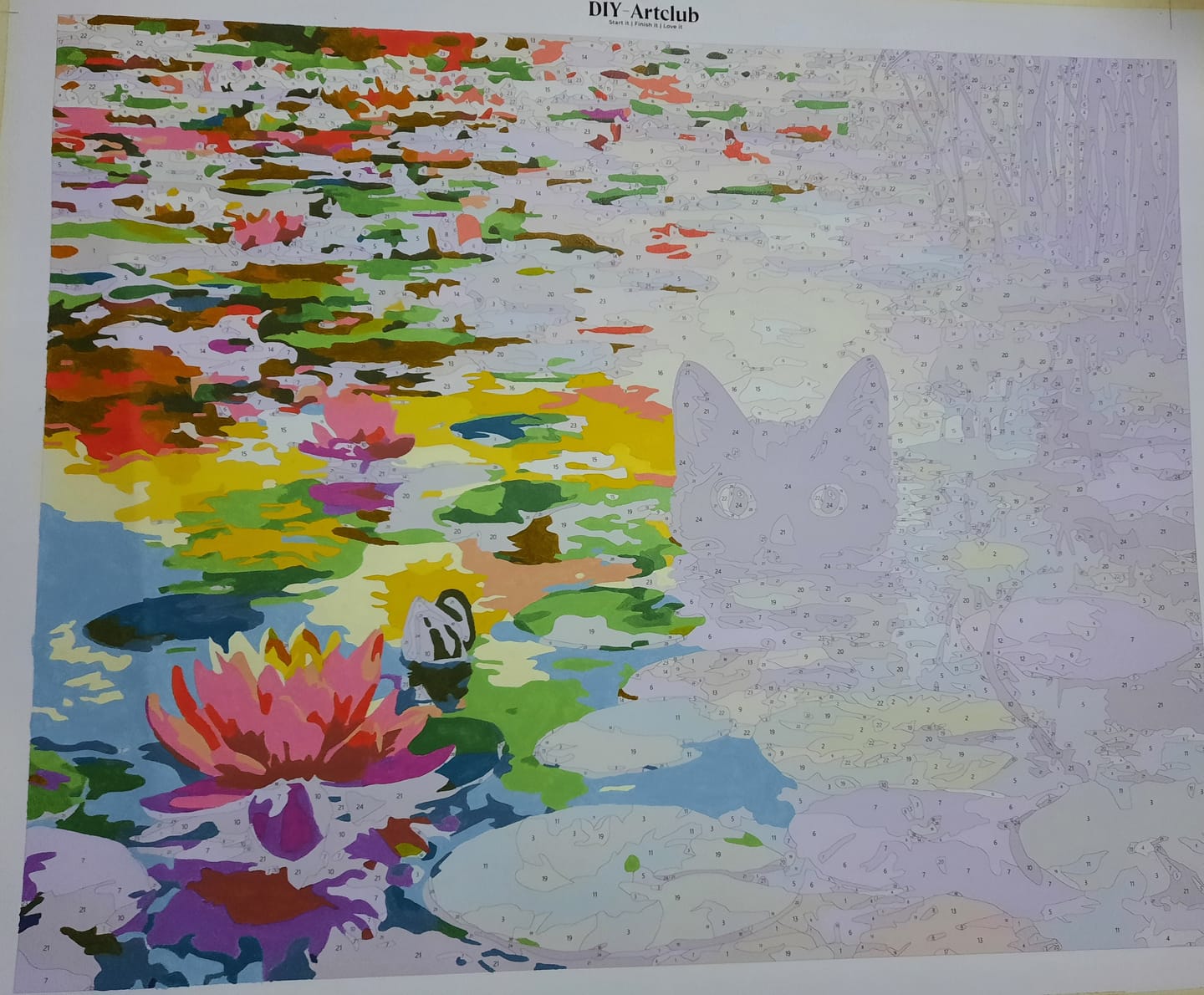 Customer photo review of A Water lilies cat | Paint by Number