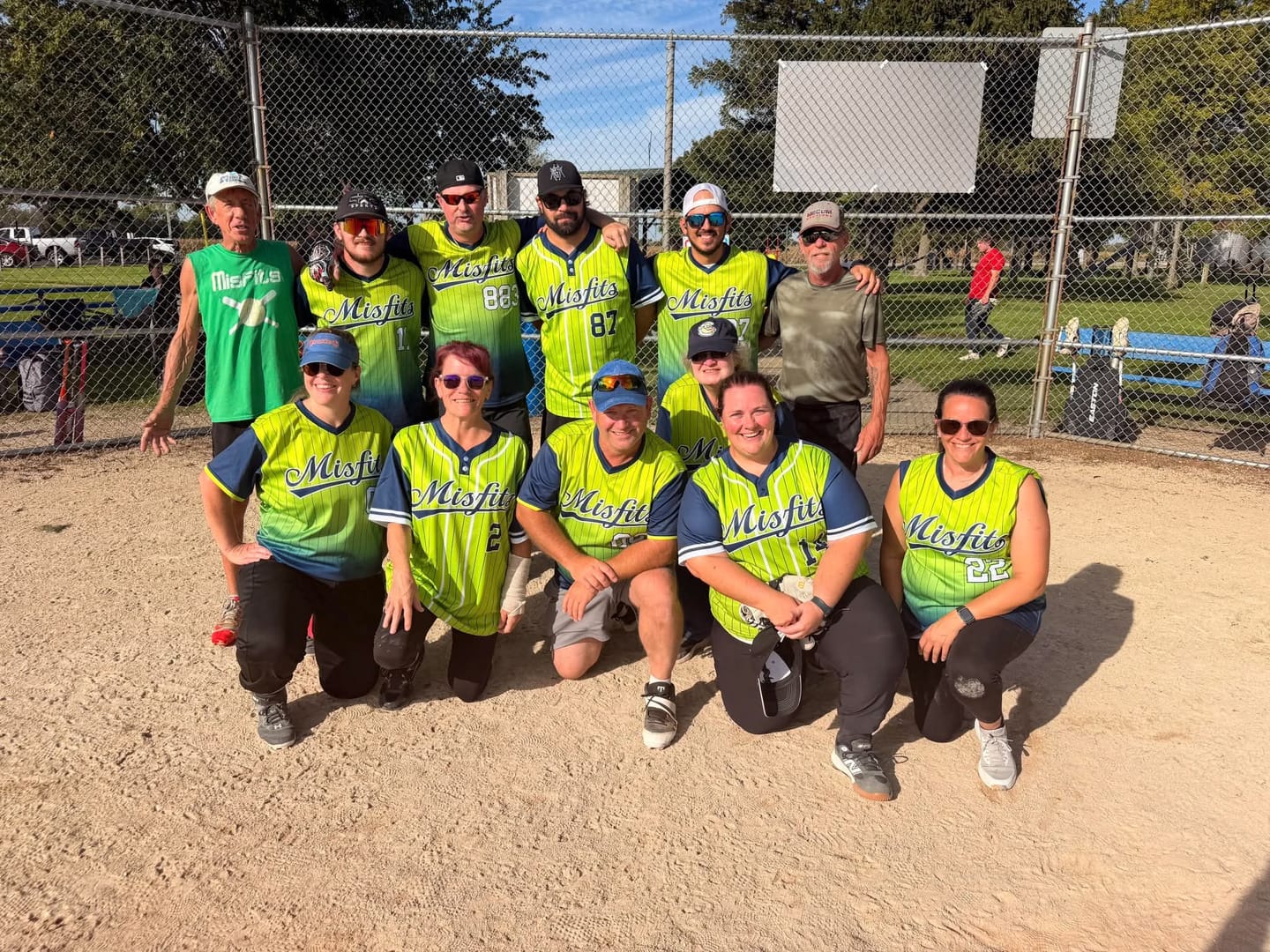 Customer photo review of Custom Neon Green Navy-White Stripe Fashion Raglan Sleeves Authentic Two-Button Softball Jersey