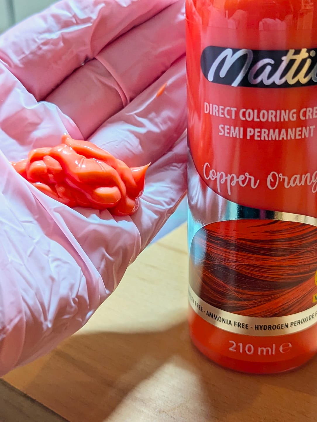 Customer photo review of Mattie Copper Orange - Vegan Semi-Permanent Direct Dye Hair Color Cream 210 ml