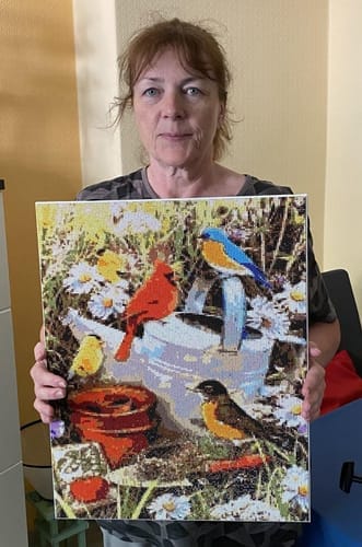 Customer photo review of Broderie Diamant - Oiseaux dans le Jardin 40x50cm toile tendue sur châssis