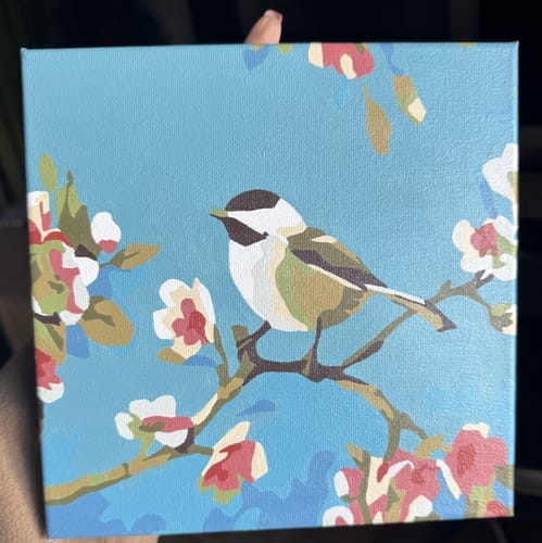 Customer photo review of Mini Peinture par Numéros 20x20cm avec cadre Oiseau et Papillon