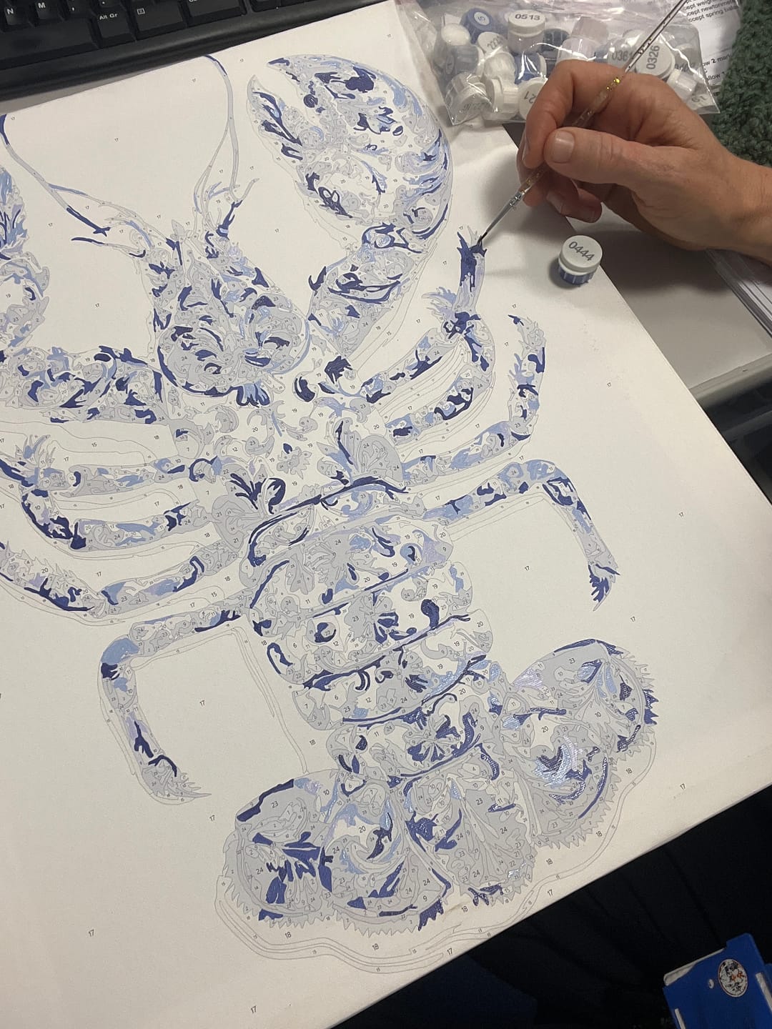 Customer photo review of Portuguese Azulejo Lobster | Paint by Number