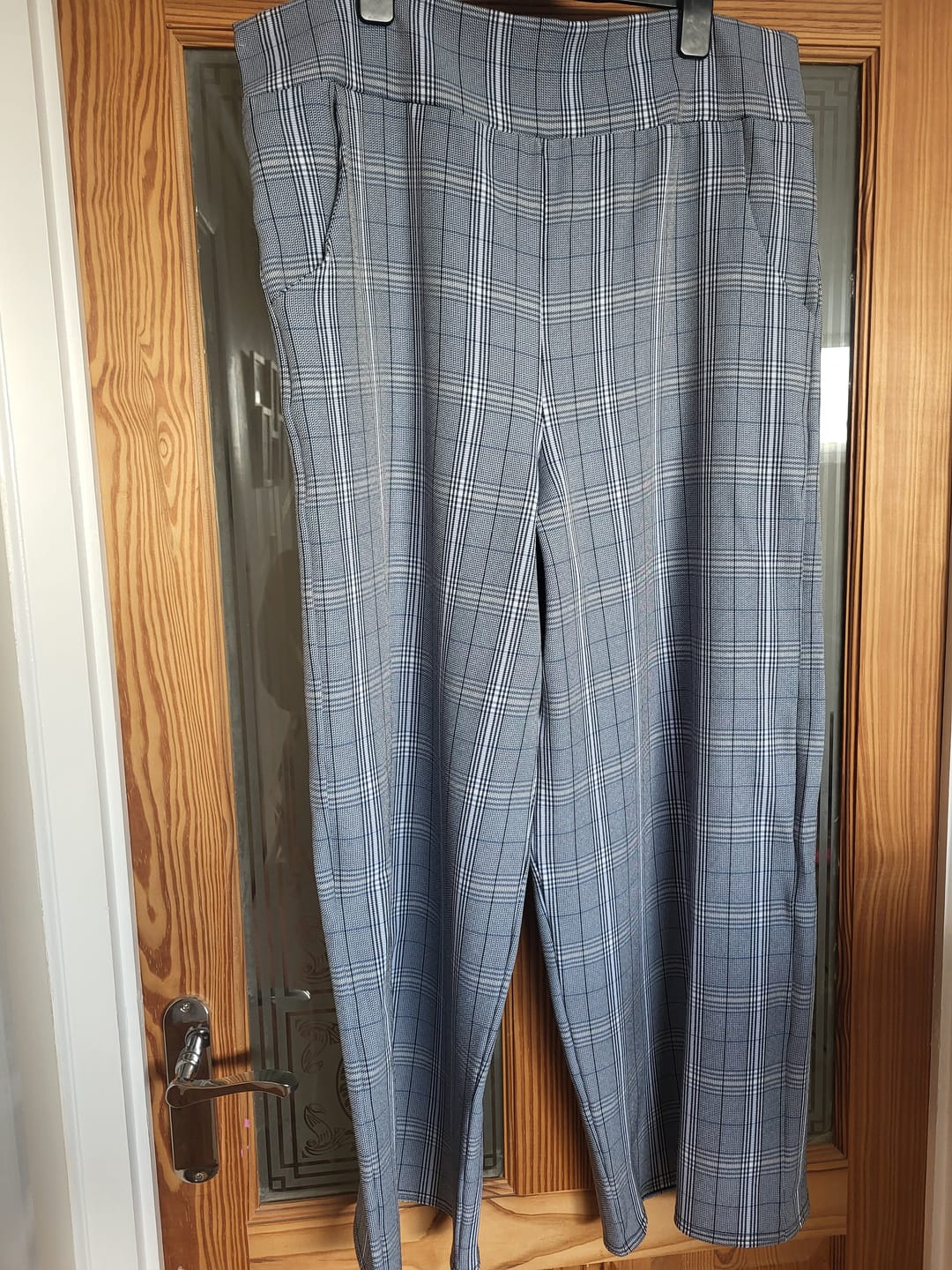 Customer photo review of Blue Checkered Stretch Suiting Fabric
