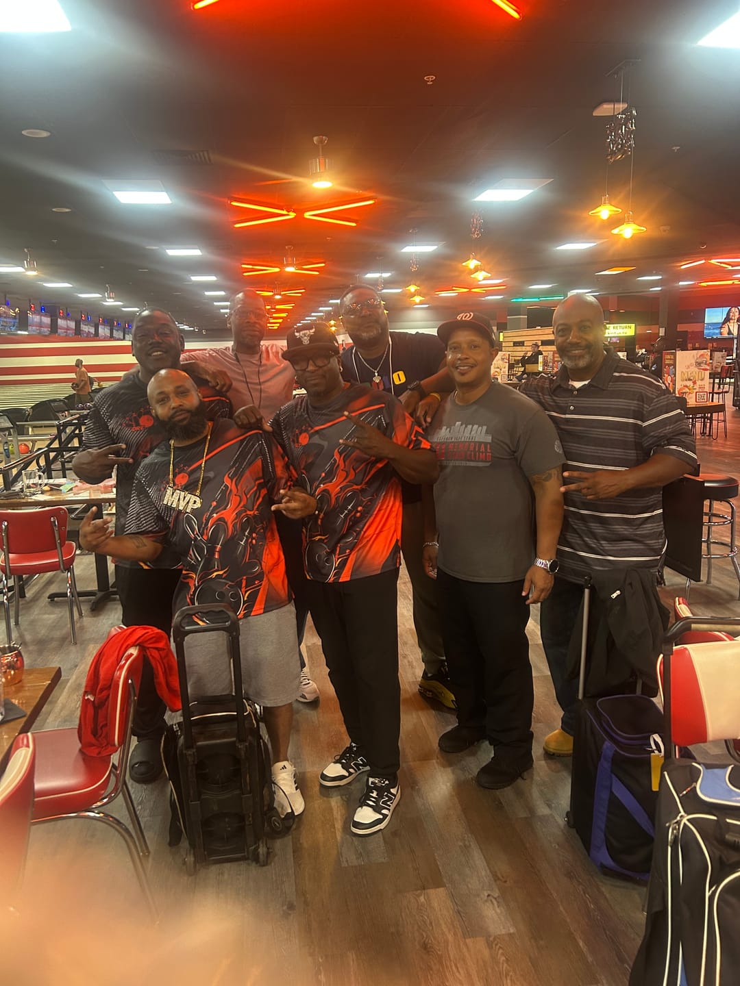 Customer photo review of Black And Red Custom Flame Bowling For Men, Fire Bowling Team Bowler Jersey IPHW7931