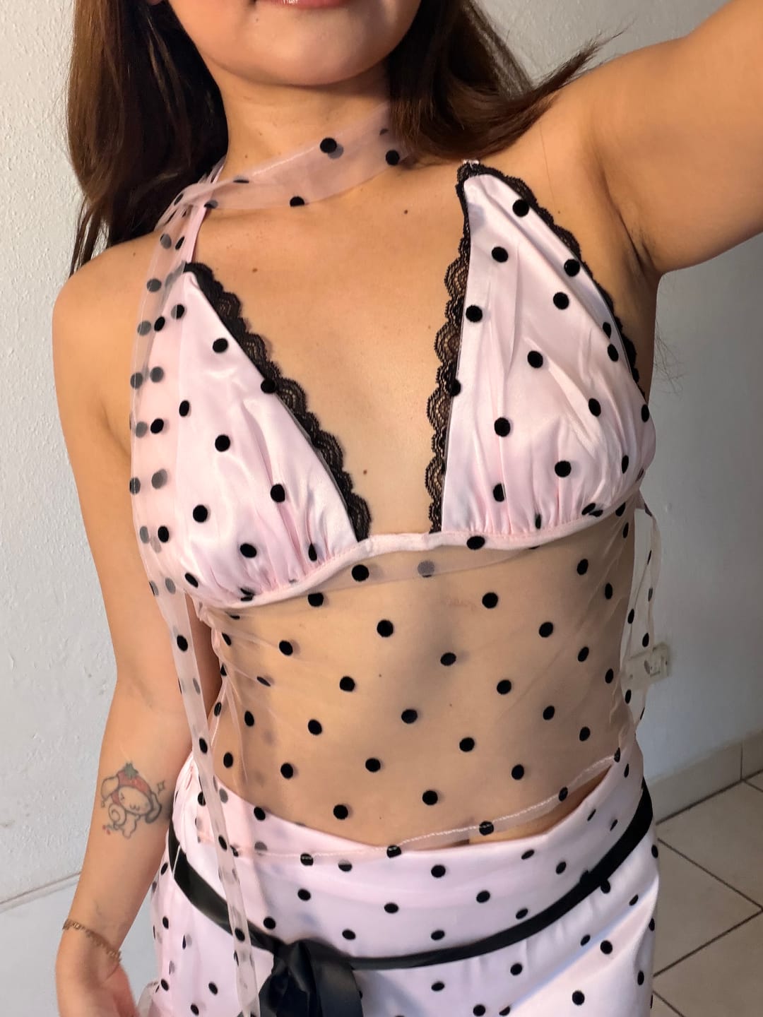 Customer photo review of Dottie Polka Dot Mesh Halter Top