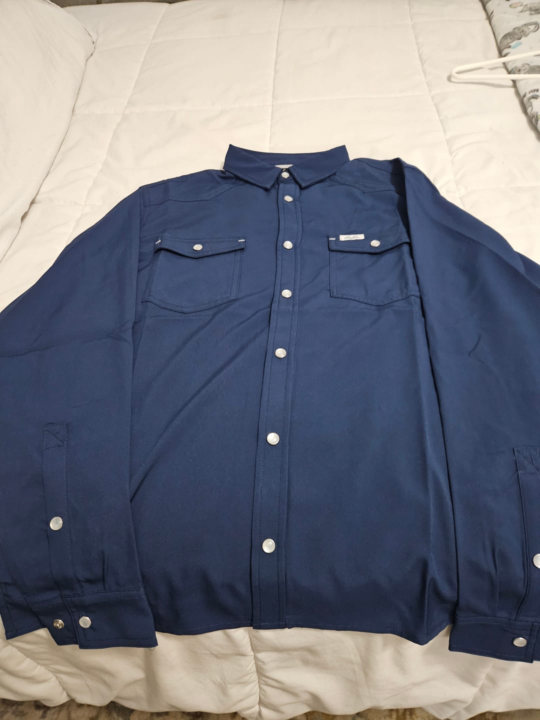 Customer photo review of San Jac Youth Long Sleeve Performance Pearl Snap Shirt - Navy