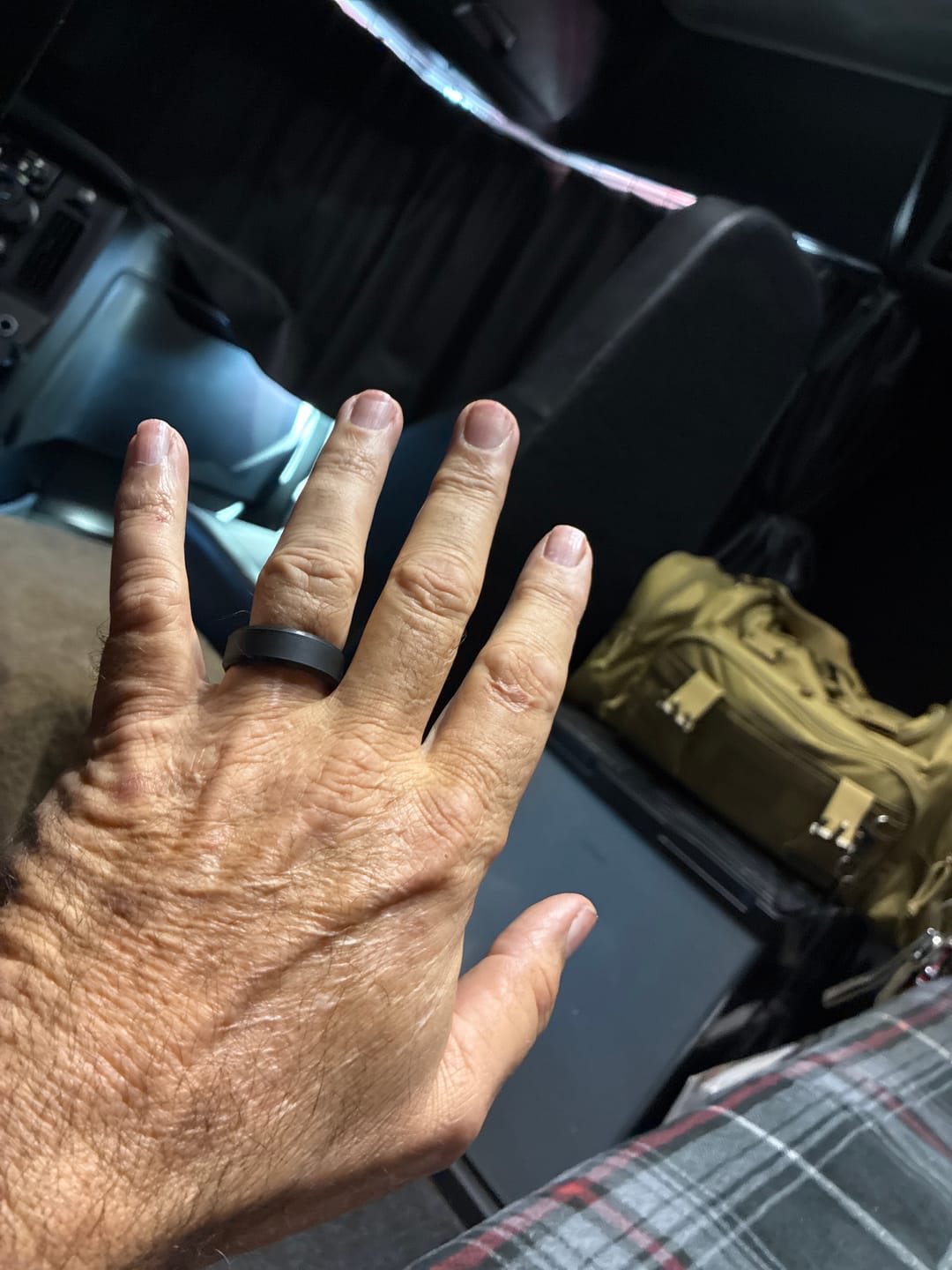 Customer photo review of Men's Tactical Silicone Rings, 9mm Wide 2.5mm Thick Rubber Wedding Bands for Him, Breathable Working Man's Performance Ring