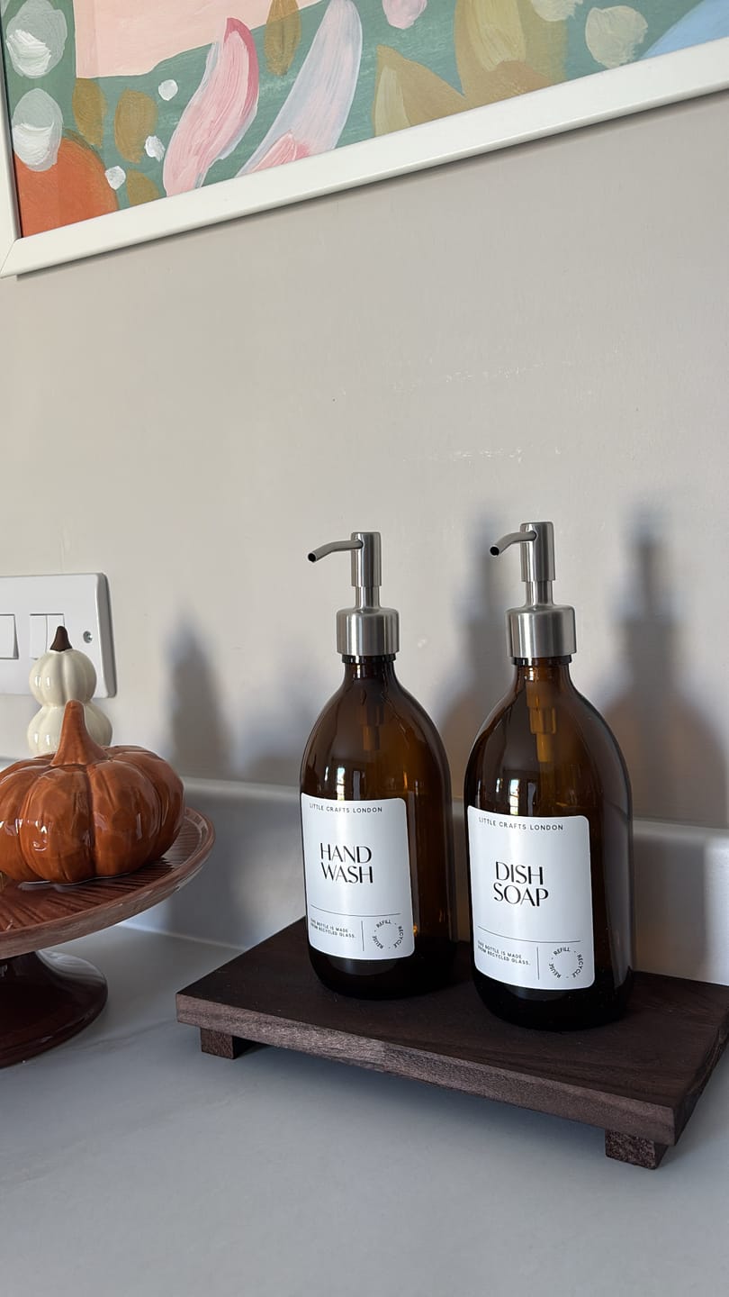 Customer photo review of 500ml Amber Glass Bottle with Metal Pump White Label