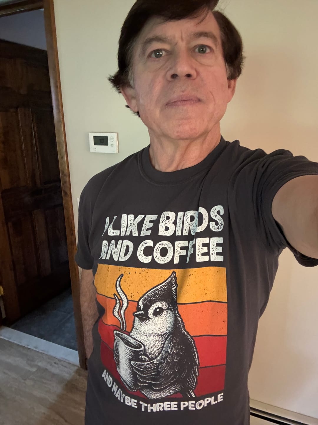 Customer photo review of I Like Birds & Coffee T-Shirt