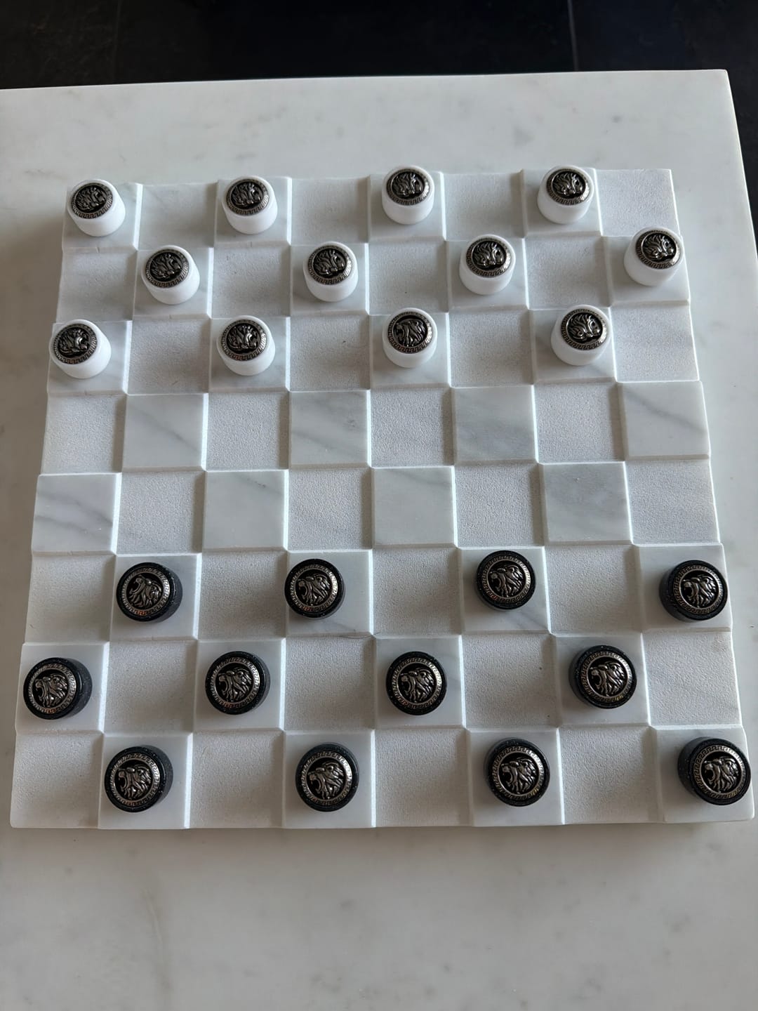 Customer photo review of Luxury Acrylic Stone Checkers Set, Stone Backgammon Chips