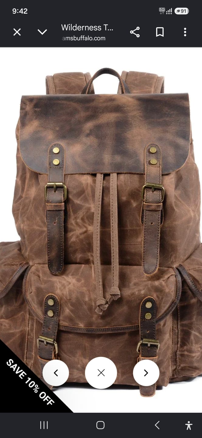 Customer photo review of Wilderness Trek Leather Canvas Backpack