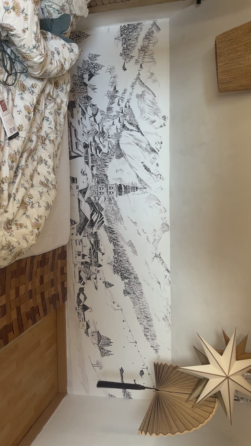 Customer photo review of Papier peint panoramique La Clusaz en peinture - Noir et blanc