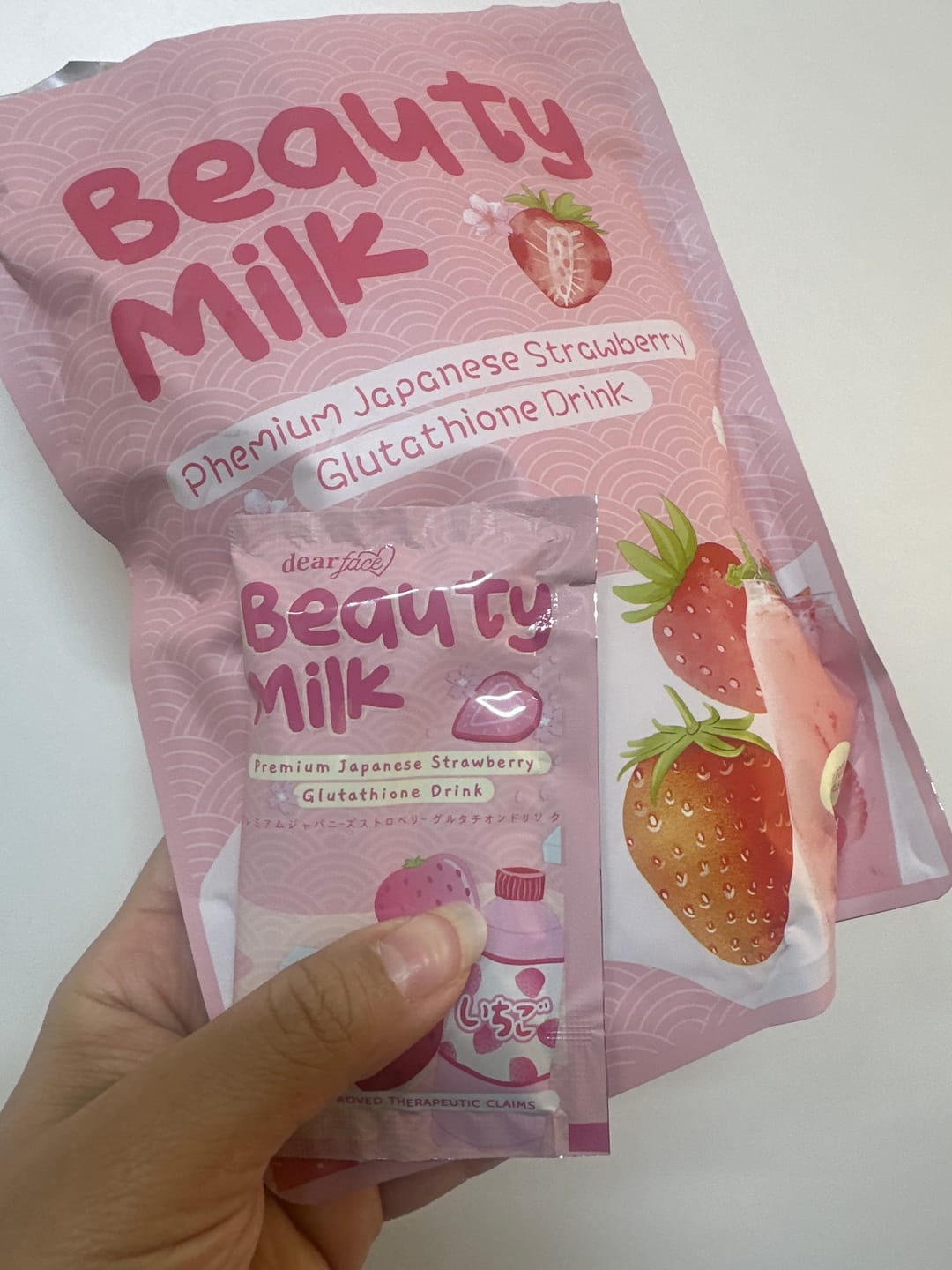 Customer photo review of Japanese Glutathione Beauty Strawberry Milk - 10 sachets