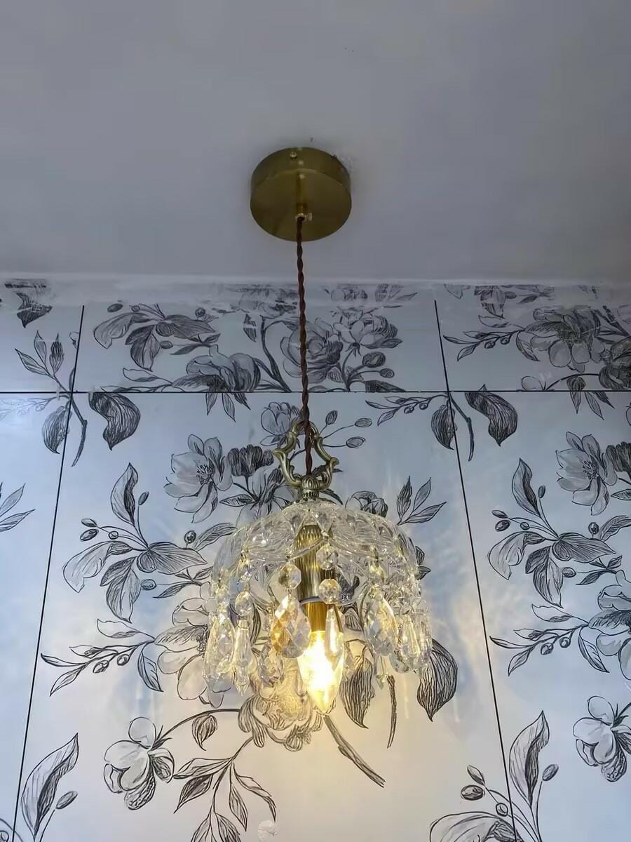 Customer photo review of Brass Pendant Light, Clear Glass Bowl, Crystal Drops, 150 cm Cable