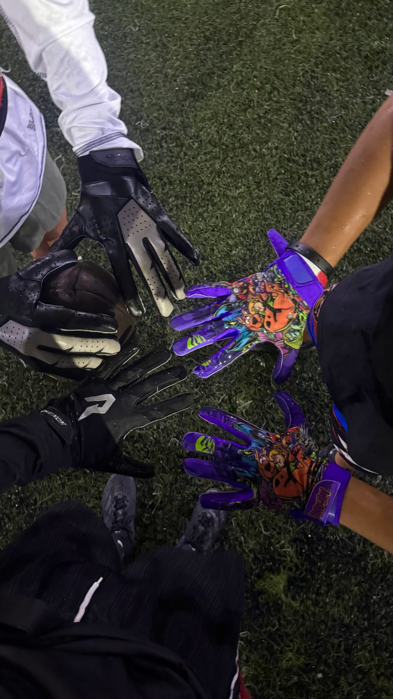 Customer photo review of Scooby-Doo 'Unmasked' Football Gloves - VPS1 by Phenom Elite