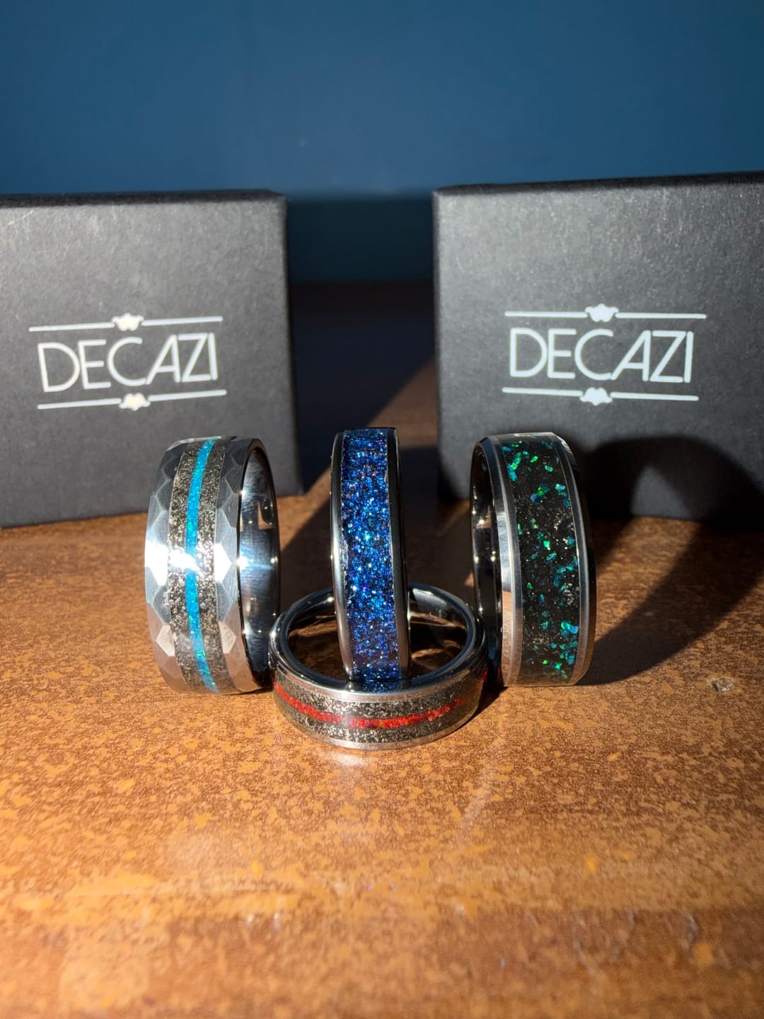 Customer photo review of Meteorite & Peacock Green Opal Inlay Tungsten Ring