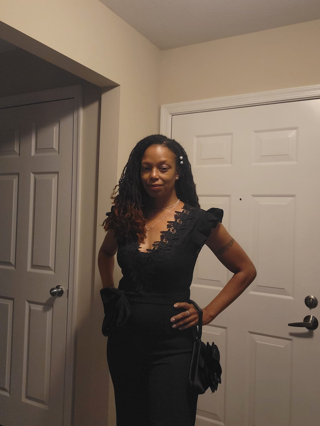 Customer photo review of Giulia Black Lace Crochet Jumpsuit
