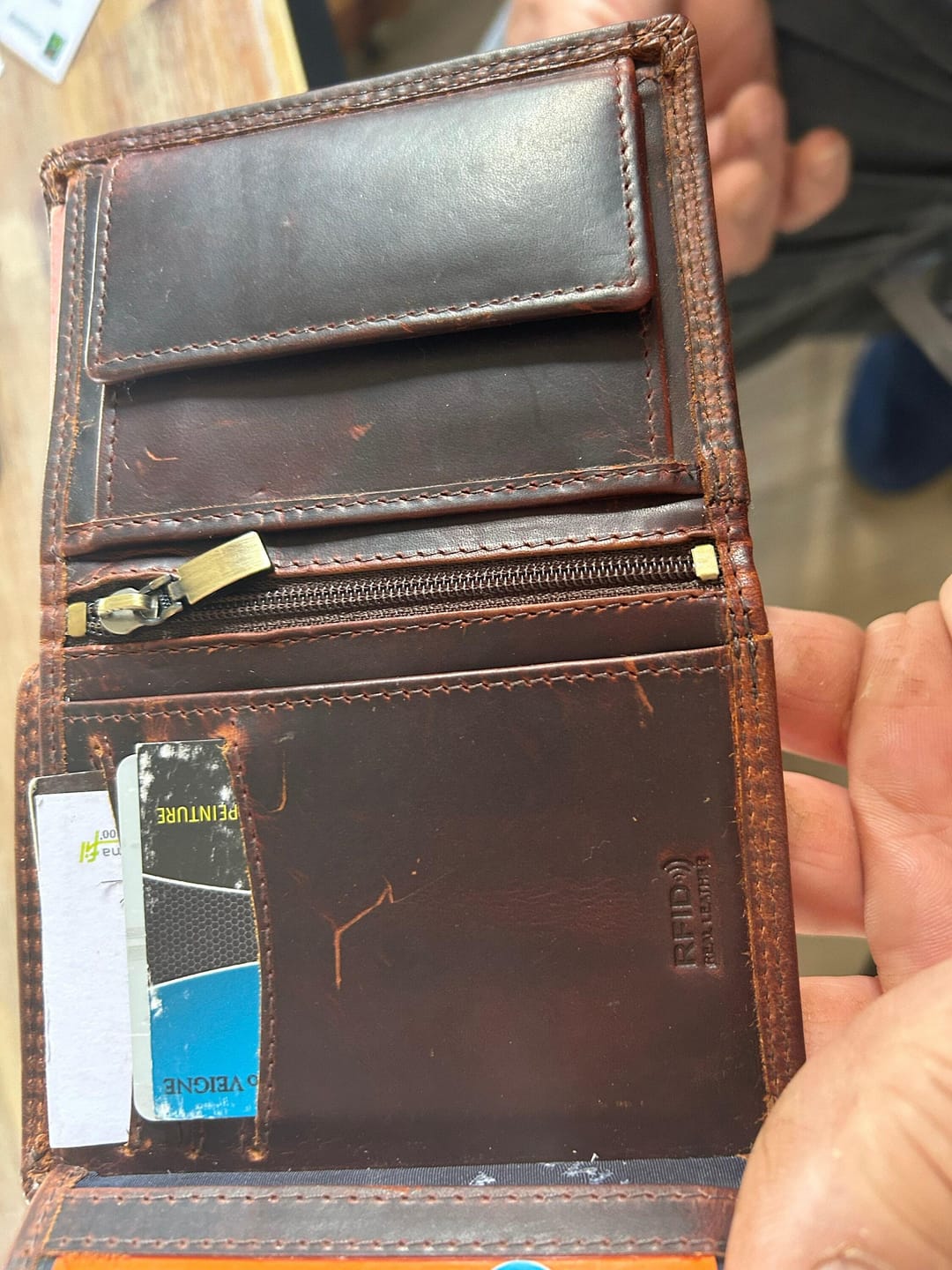 Customer photo review of Brown Leather Trifold Wallet - Manhattan New York