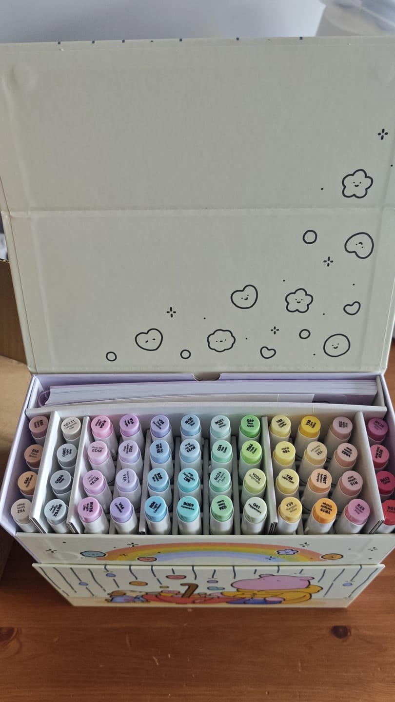 Customer photo review of Ohuhu x Coco Wyo Cozy Mood Coloring Kit, Honolulu B 48 Colors Alcohol Markers with Brush & Fine Dual Tips, Coloring Book with Mood Tracker Pages