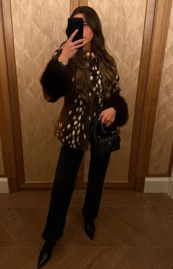 Customer photo review of Julia Stand Collar Faux Fur Bambi Jacket