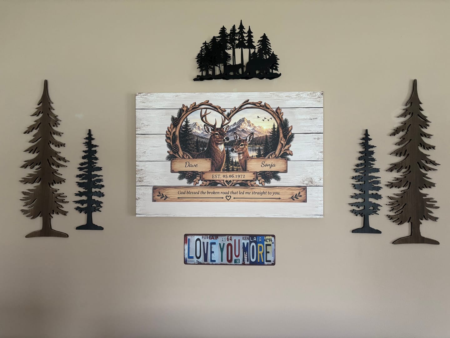 Customer photo review of Personalized Deer Couple Canvas | Rustic Deer Wall Art with Custom Names & Date | Romantic Woodland Anniversary Gift for Couples
