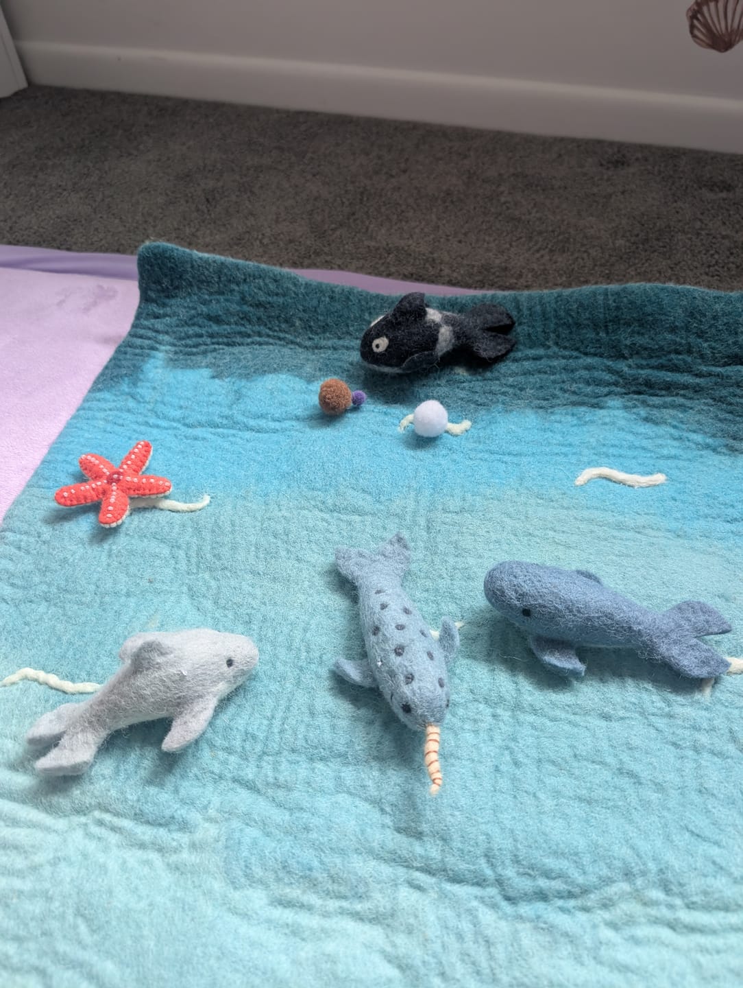 Customer photo review of Felt Ocean Marine Mammals Toys - Orca, Whale, Dolphin, Narwhal