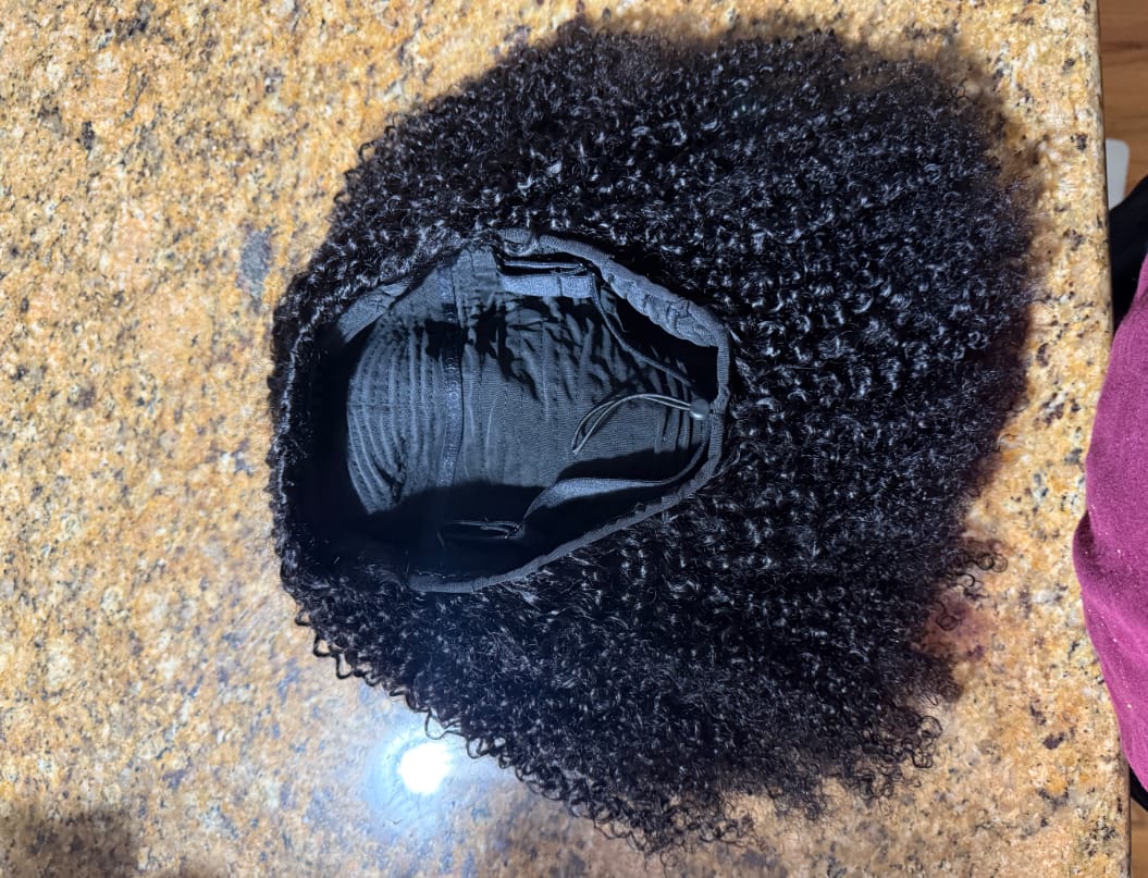 Customer photo review of Wavymy Afro Curly 3 In 1 Half Wig Upgrade Drawstring No Lace No Glue Human Hair Wigs 180% Density