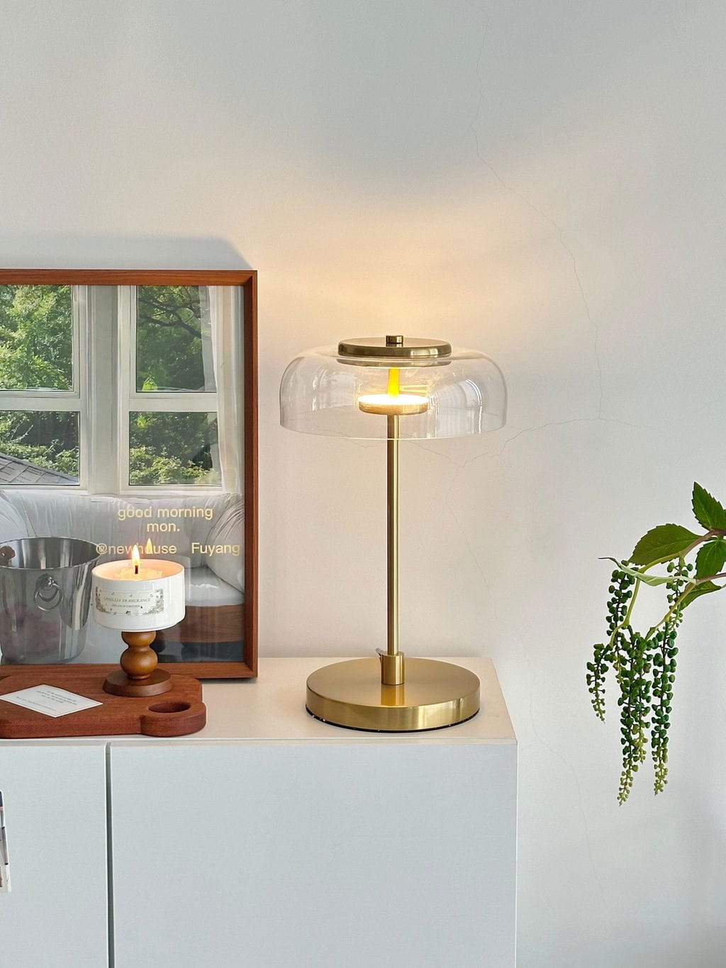 Customer photo review of Brass and Glass Table Lamp, Integrated LED, Plug In, 47 cm Tall