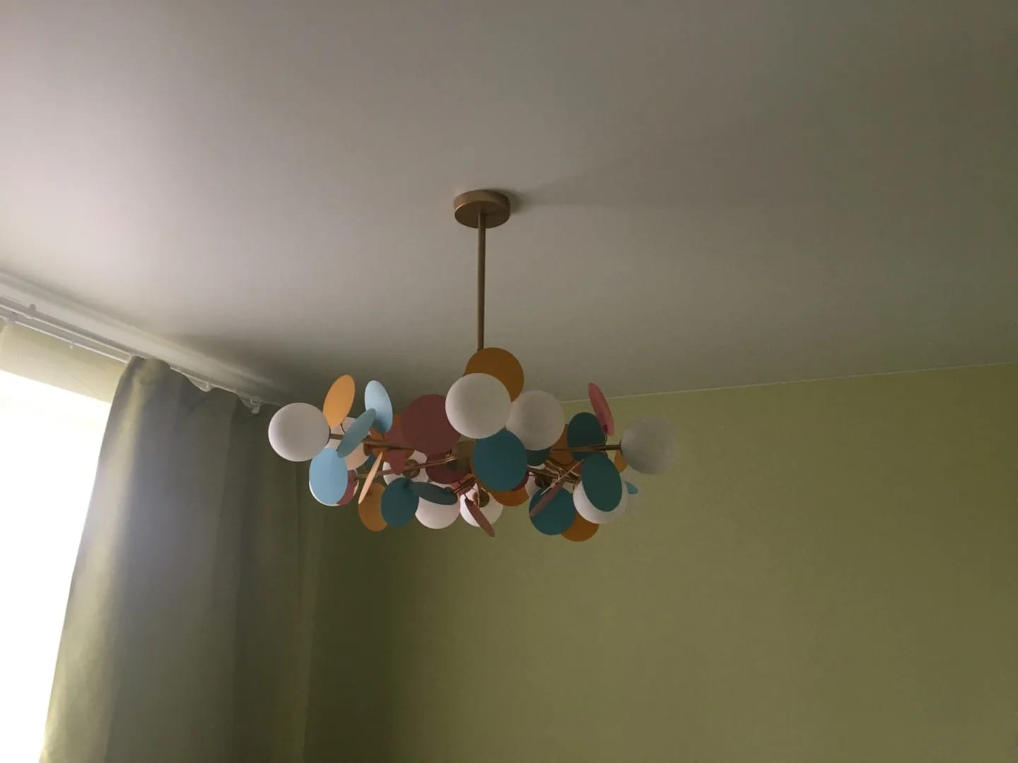Customer photo review of Brass Chandelier with Glass Shades, Acrylic Discs, Iron Frame