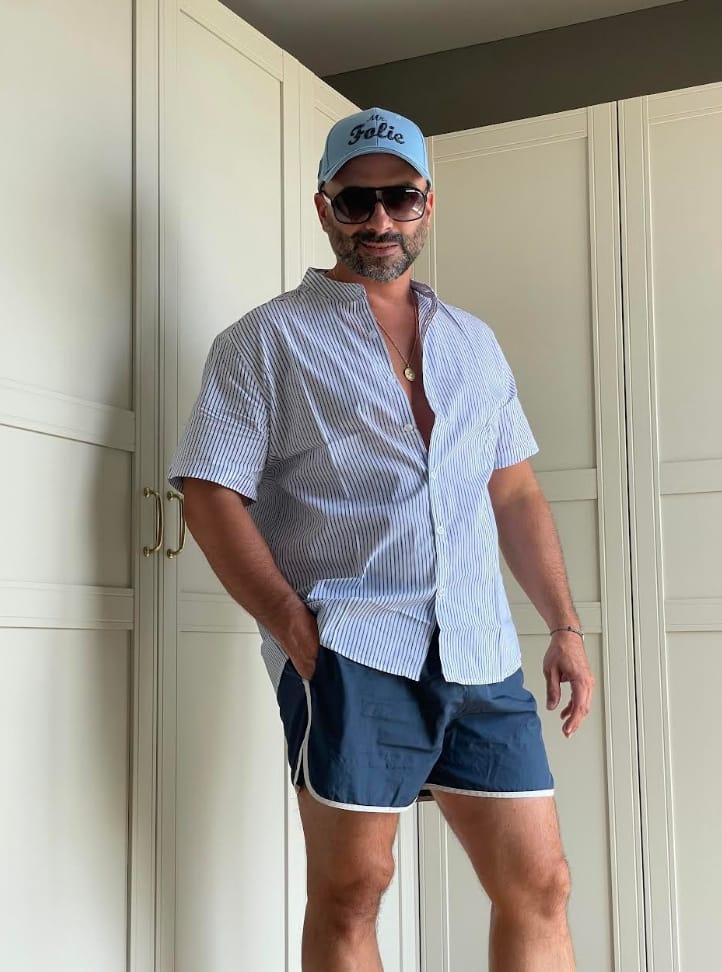 Customer photo review of Chemises rayées à manches courtes en coton respirant pour hommes