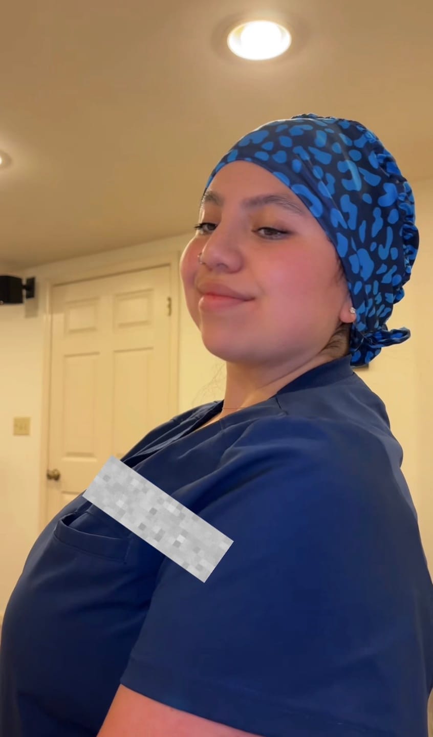 Customer photo review of CloudCaps Scrub Cap | Navy Cheetah