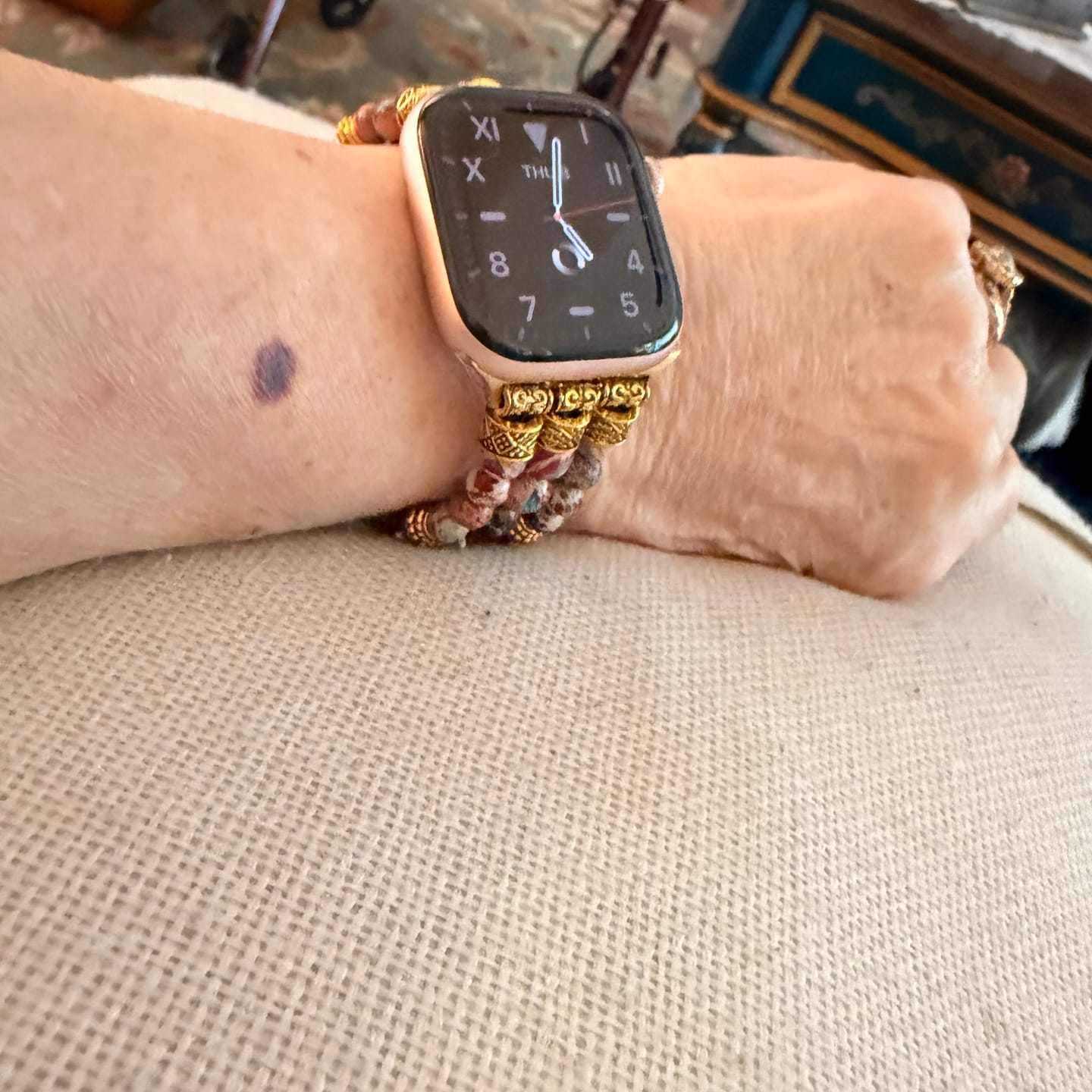 Customer photo review of Crimson Jasper Stretch Apple Watch Strap