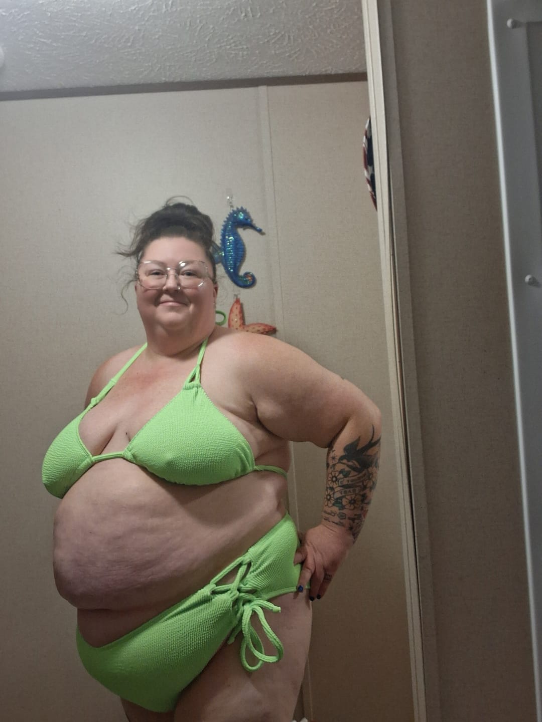 Customer photo review of Neon Green Crinkle Side Tie Bikini Bottom final sale