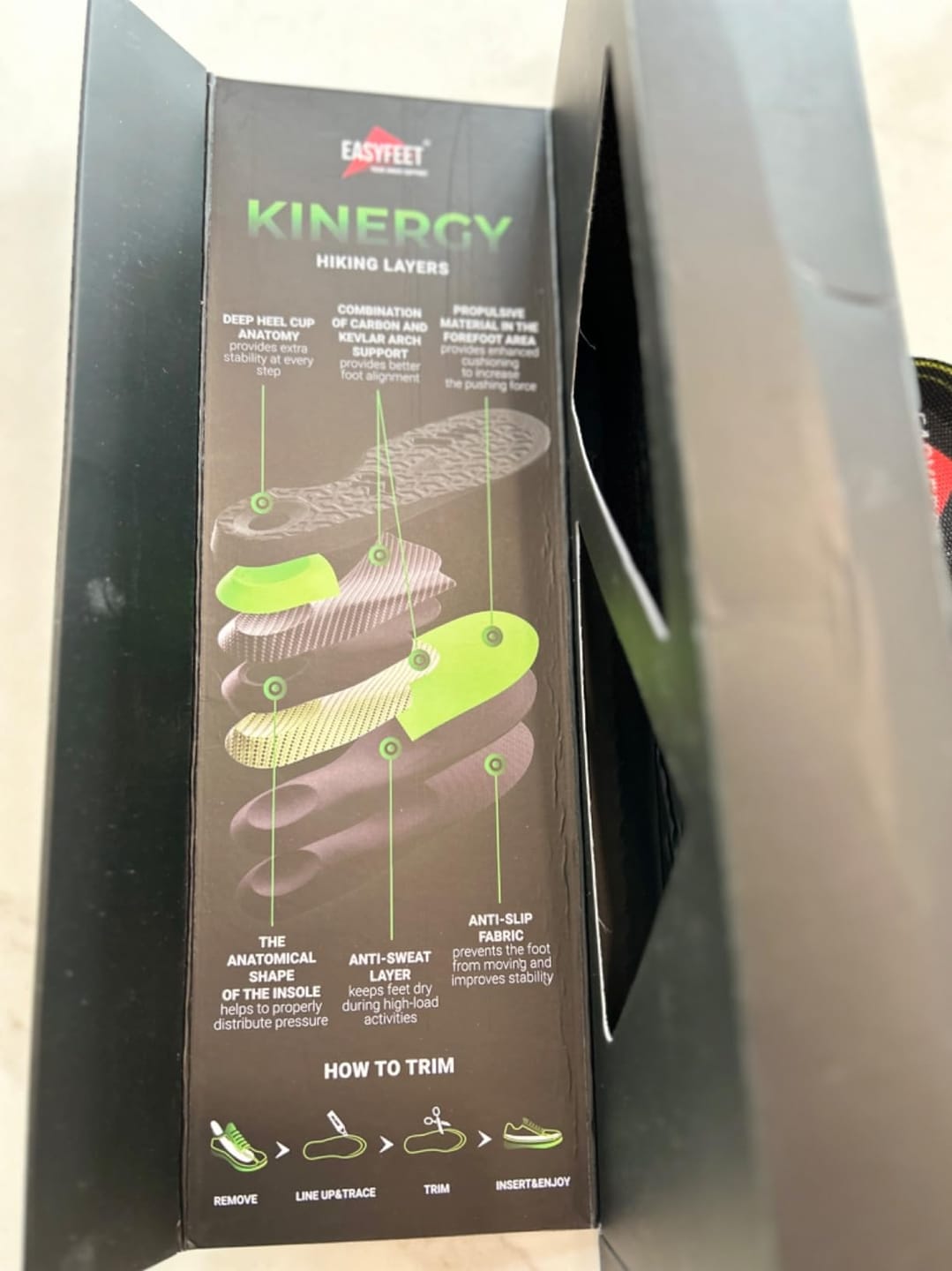 Customer photo review of EASYFEET Hiking Kinergy - Trail Insoles for Hiking and Long Walks (Medium Arch)