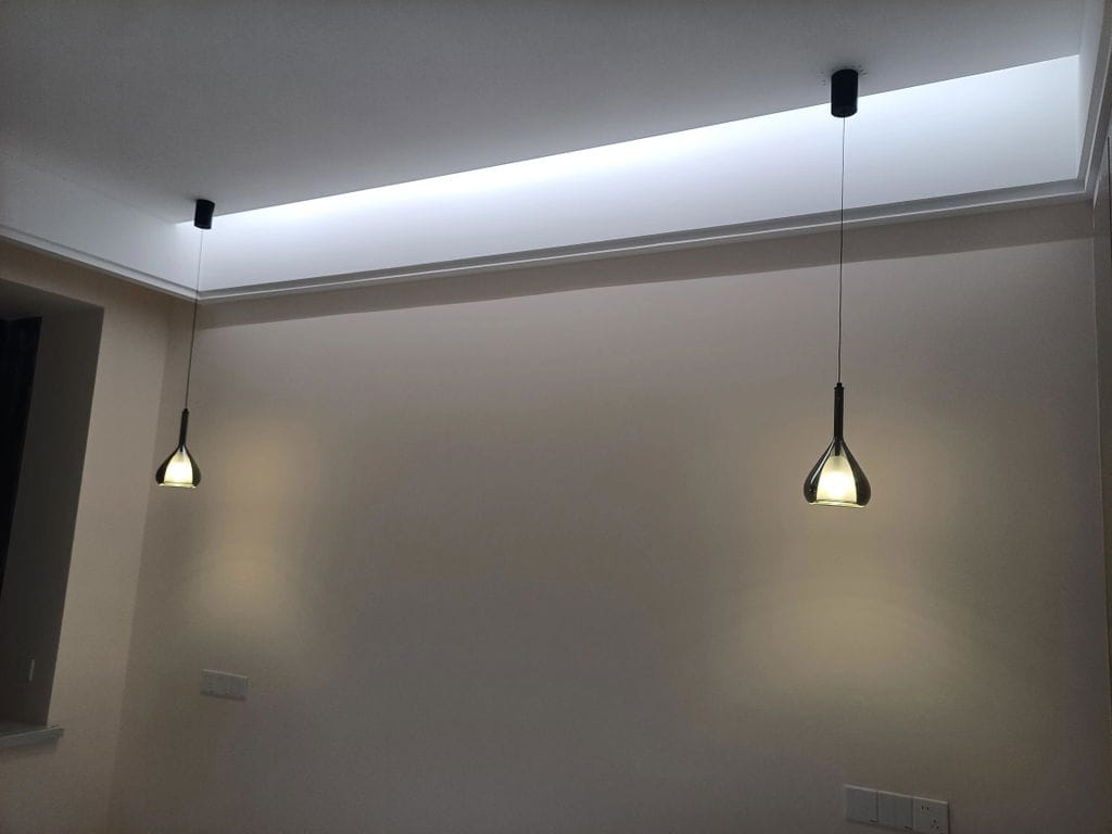 Customer photo review of Glass Pendant Light, Polished Gold Frame, 20 cm Shade