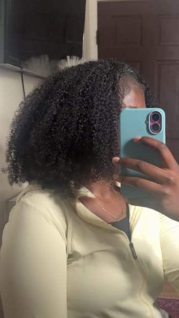 Customer photo review of Wavymy Afro Curly 3 In 1 Half Wig Upgrade Drawstring No Lace No Glue Human Hair Wigs 180% Density