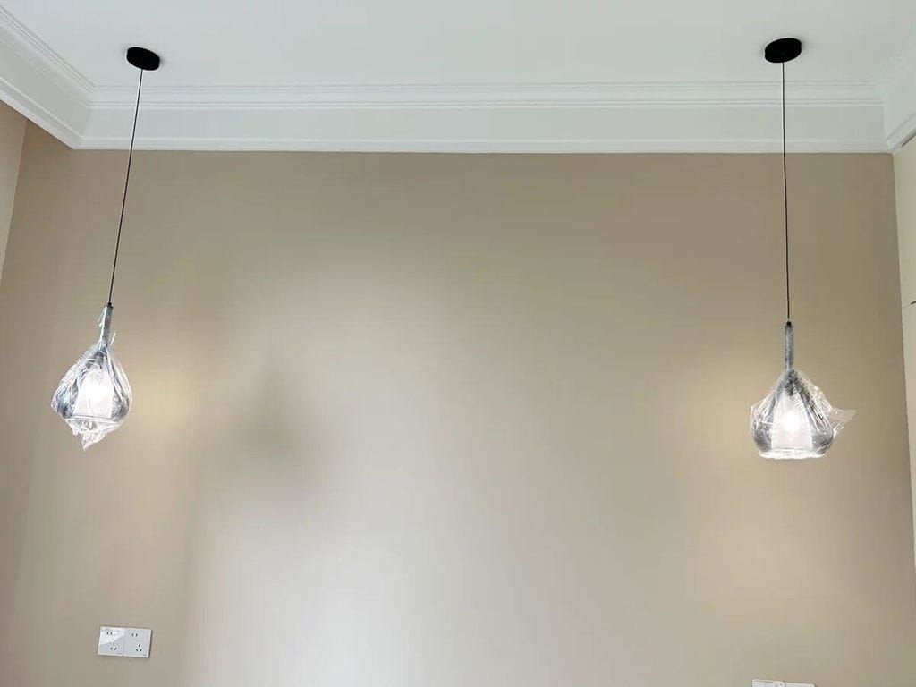 Customer photo review of Glass Pendant Light, Polished Gold Frame, 20 cm Shade