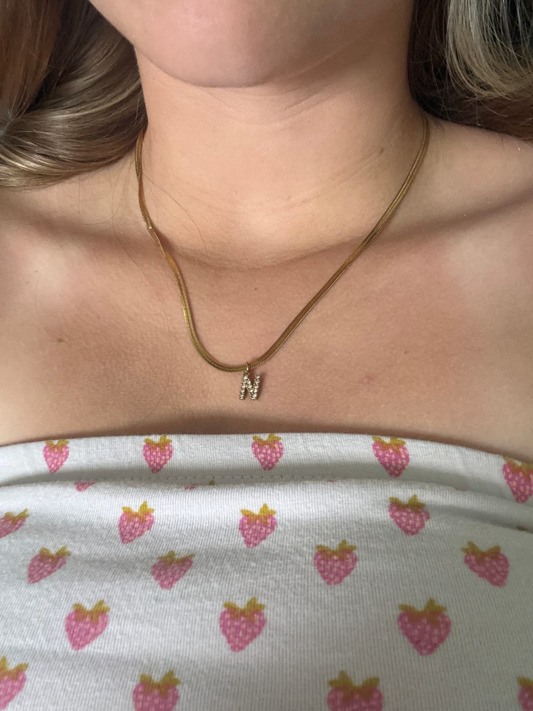 Customer photo review of Melly® Diamond Initial Herringbone Necklace (Bundle)
