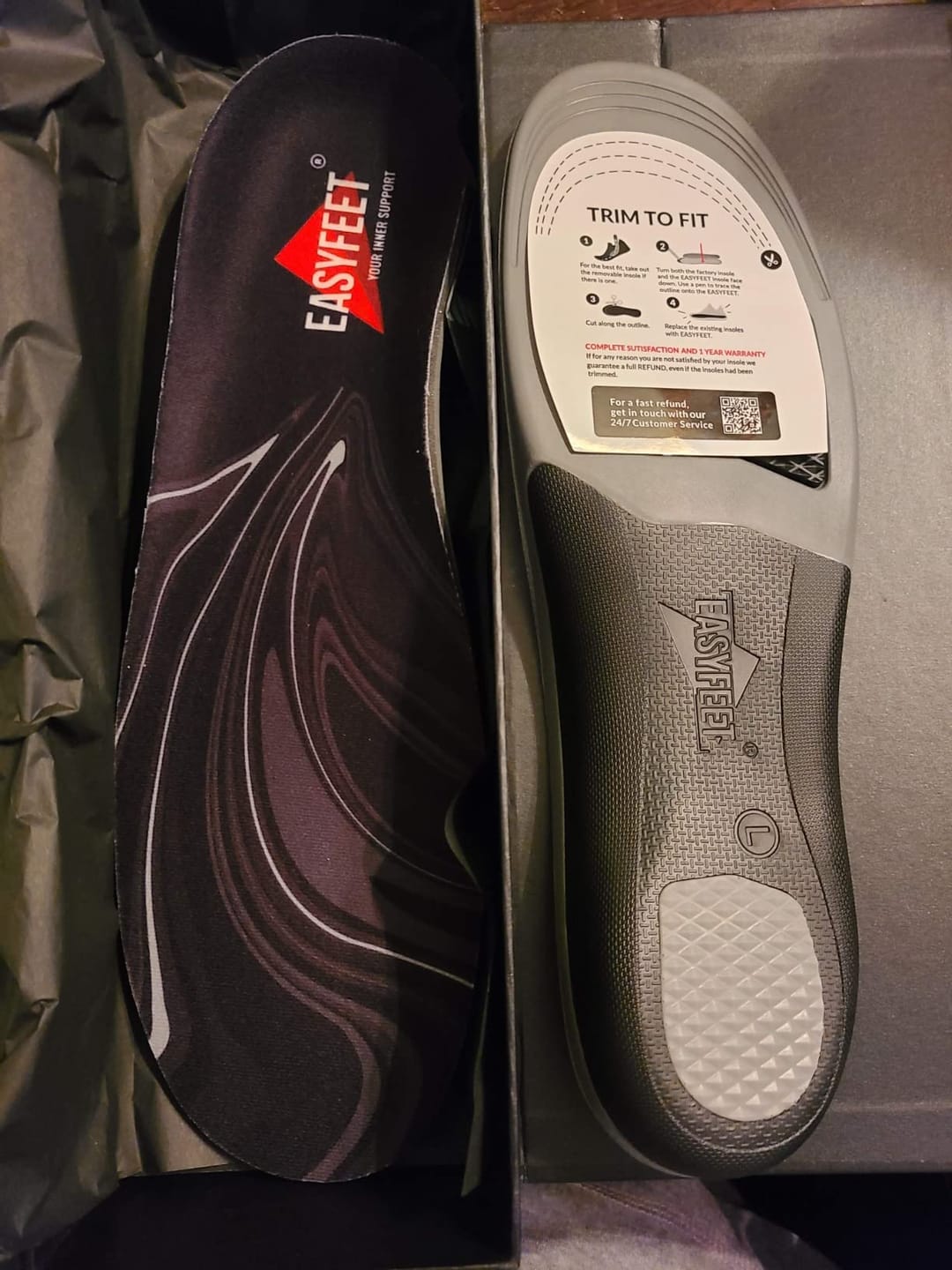 Customer photo review of EASYFEET Black Onyx - Premium Firm Arch Support Insoles for Daily Wear (High Arch)