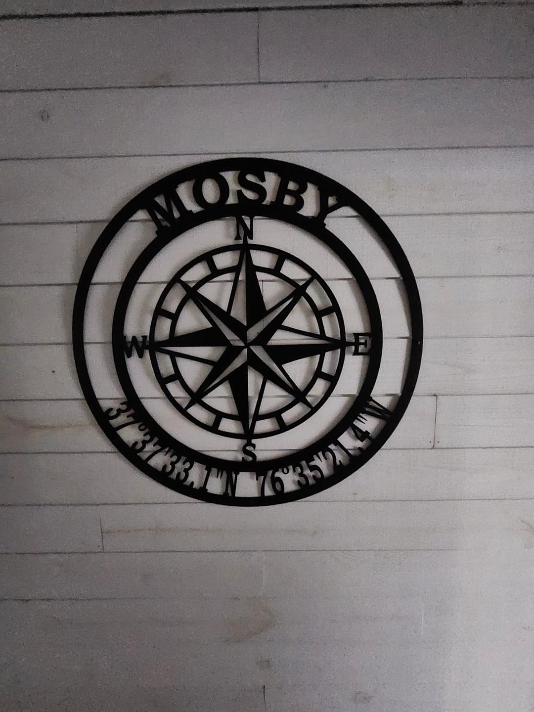 Customer photo review of Compass Rose Personalized Round Metal Sign -  Two Lines