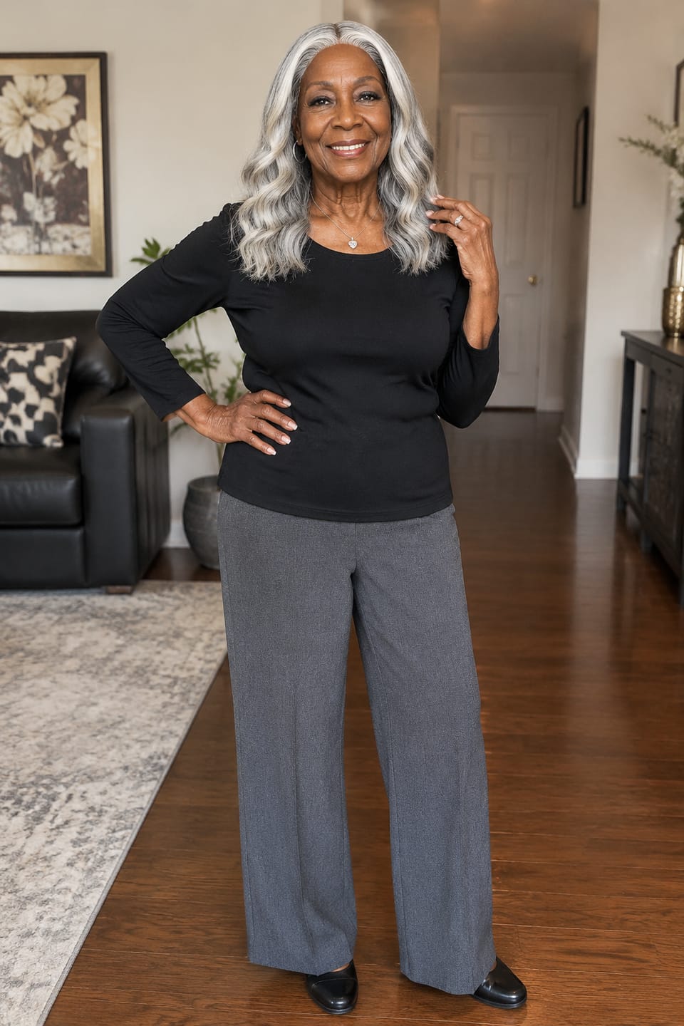 Customer photo review of Luvwin 5x5 Closure Salt & Pepper Natural Wave Glueless Bob Wig