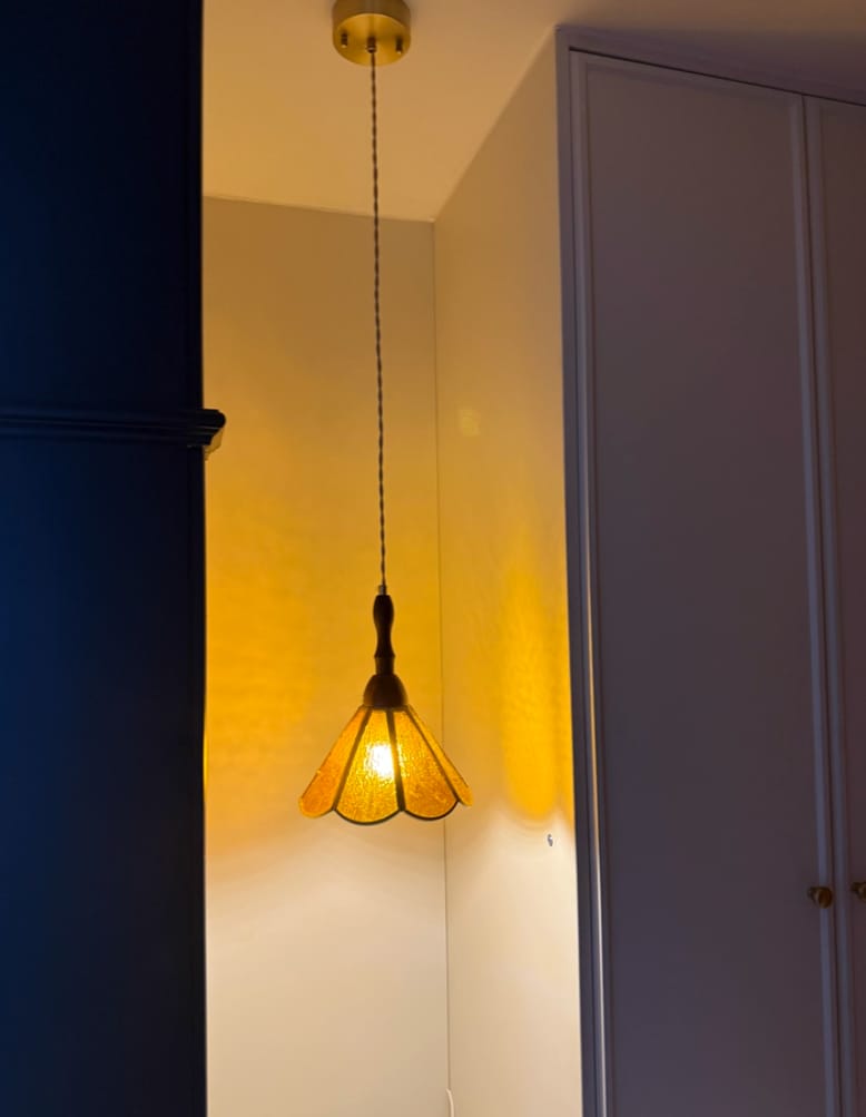 Customer photo review of Stained Glass Pendant Lamp, Gold Finish Pendant Light