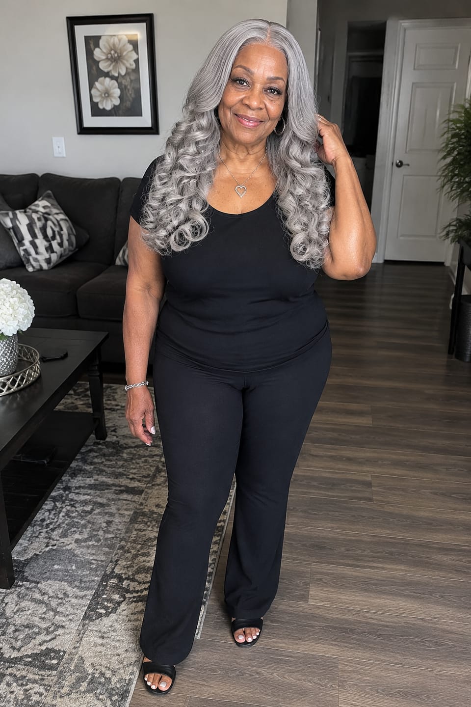 Customer photo review of Luvwin 13x4 Salt And Pepper Wavy Glueless Gray Color Pre-Cut Lace Wig Human Hair