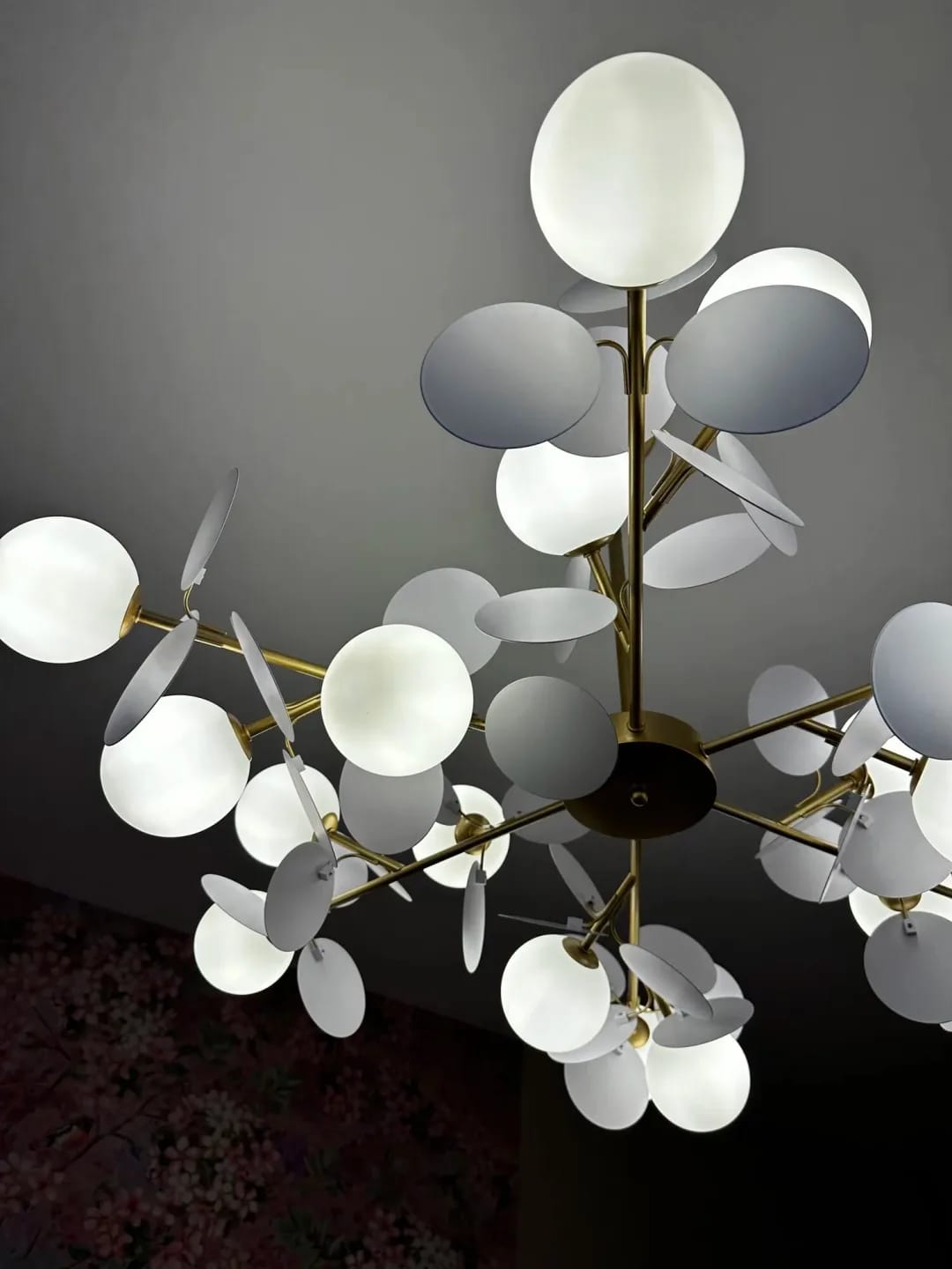 Customer photo review of Brass Chandelier with Glass Shades, Acrylic Discs, Iron Frame