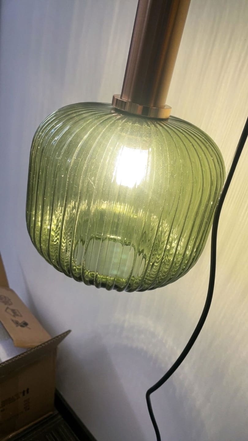 Customer photo review of Reeded Glass Pendant Light, Oval Shade, Gold or Black Canopy