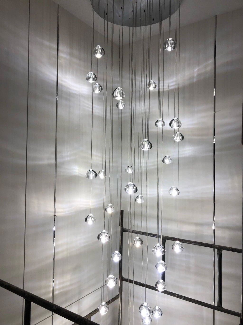 Customer photo review of Crystal Sphere Pendant Light, Clear or Amber Heads, 150 cm Drop