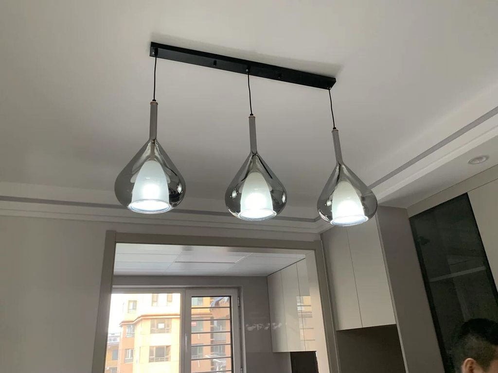 Customer photo review of Glass Pendant Light, Polished Gold Frame, 20 cm Shade