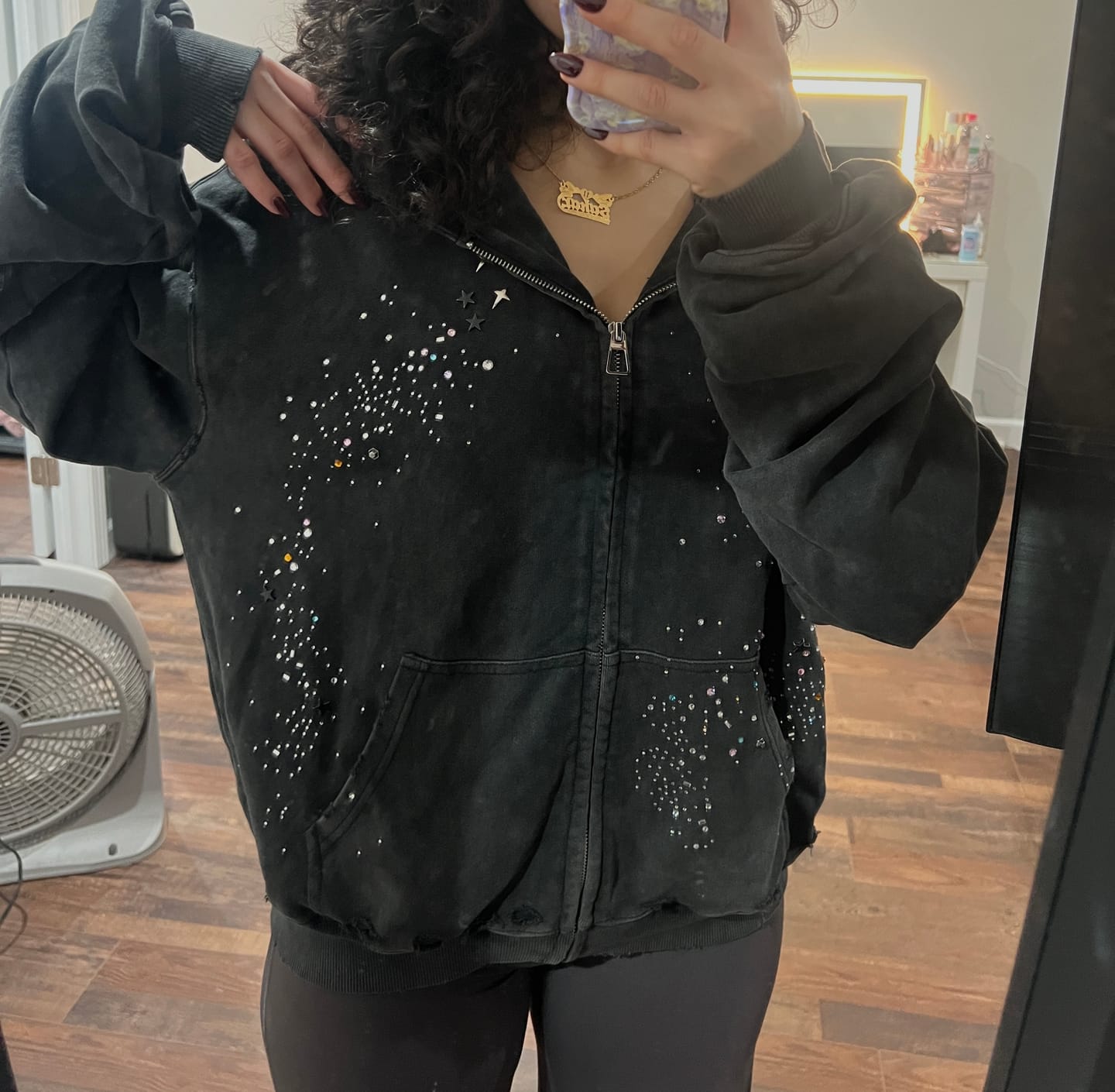 Customer photo review of Aelfric Eden Rhinestone Regular Zip Up Hoodie