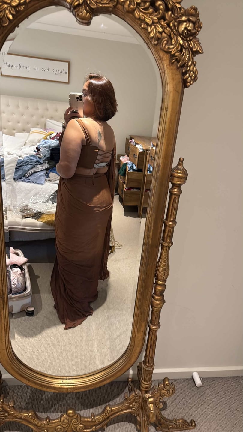Customer photo review of Copper Bronze Corset Saree Set