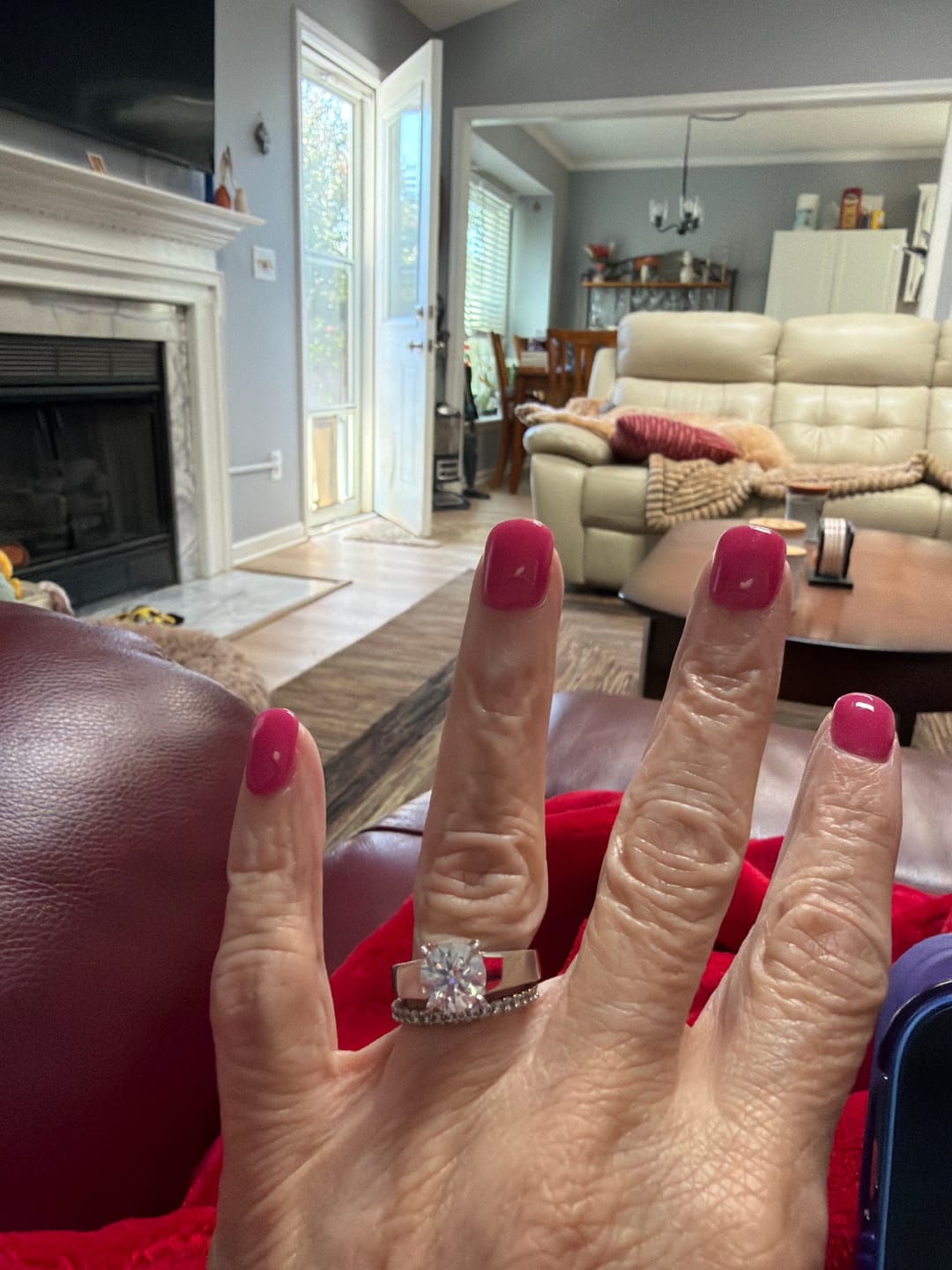 Customer photo review of Cathedral Round Moissanite Flat Shank Pave Engagement Ring